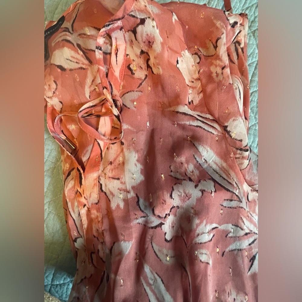 WHBM - White House Black Market - Peachy Pink Shimmer Flutter Sleeve Mini Dress - Picture 4 of 5